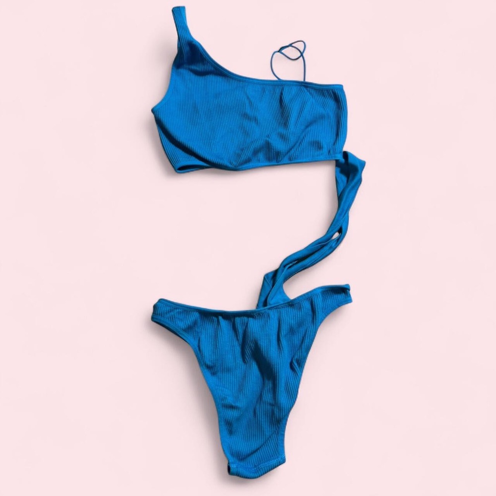 Urban Outfitters Out From Under Teal Blue Asymmetrical Ribbed Monokini Large